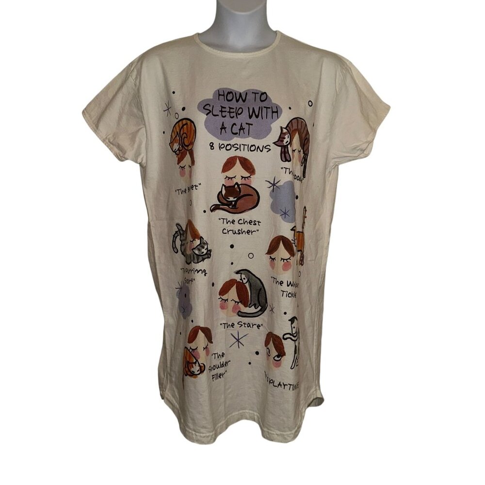 Rel-E-Vent Cat Lover Pajamas Night Shirt Womens OS One Size PJs How Sleep Cat
